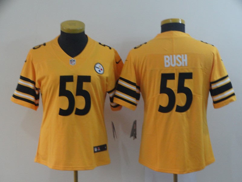 women Pittsburgh Steelers #55 Bush yellow Nike Limited NFL Jerseys->women nfl jersey->Women Jersey
